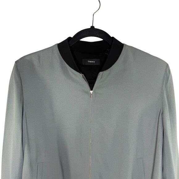Theory Bariah Gray Green Crepe Bomber Jacket XS Petite Minimalist Quiet Luxury - Picture 3 of 11